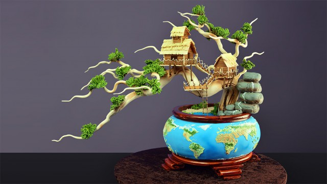 Earth Day Bonsai Tree Cake